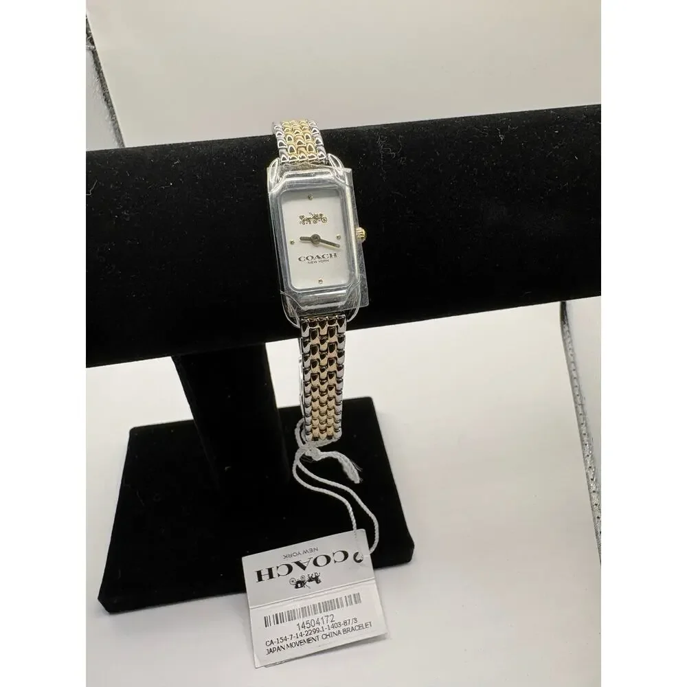 Coach New York Cadie Women Watch Two-Tone Bracelet Slim Rectangular As Is Silver